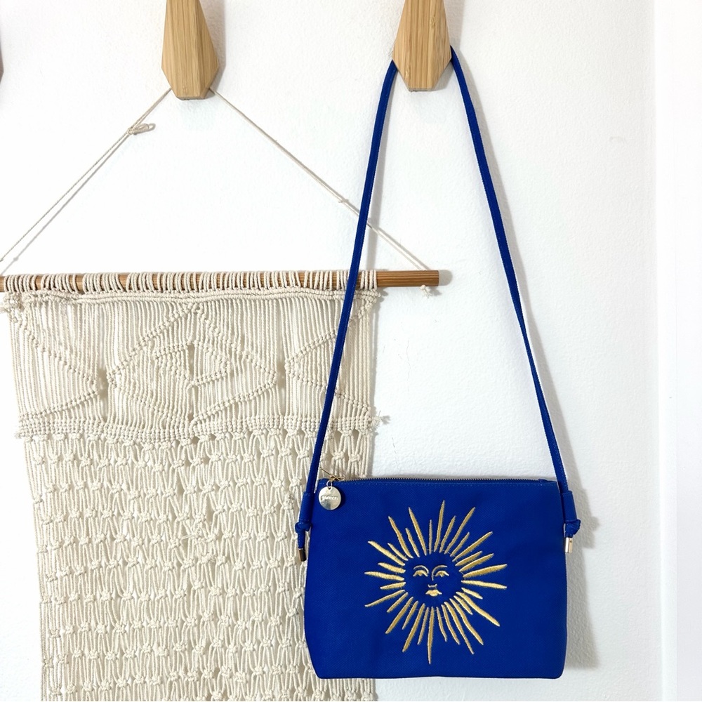 🌞 SUN 🌞 Blue Canvas Crossbody Bag with Gold Sun Embroidery Gorman Australia - Picture 2 of 10